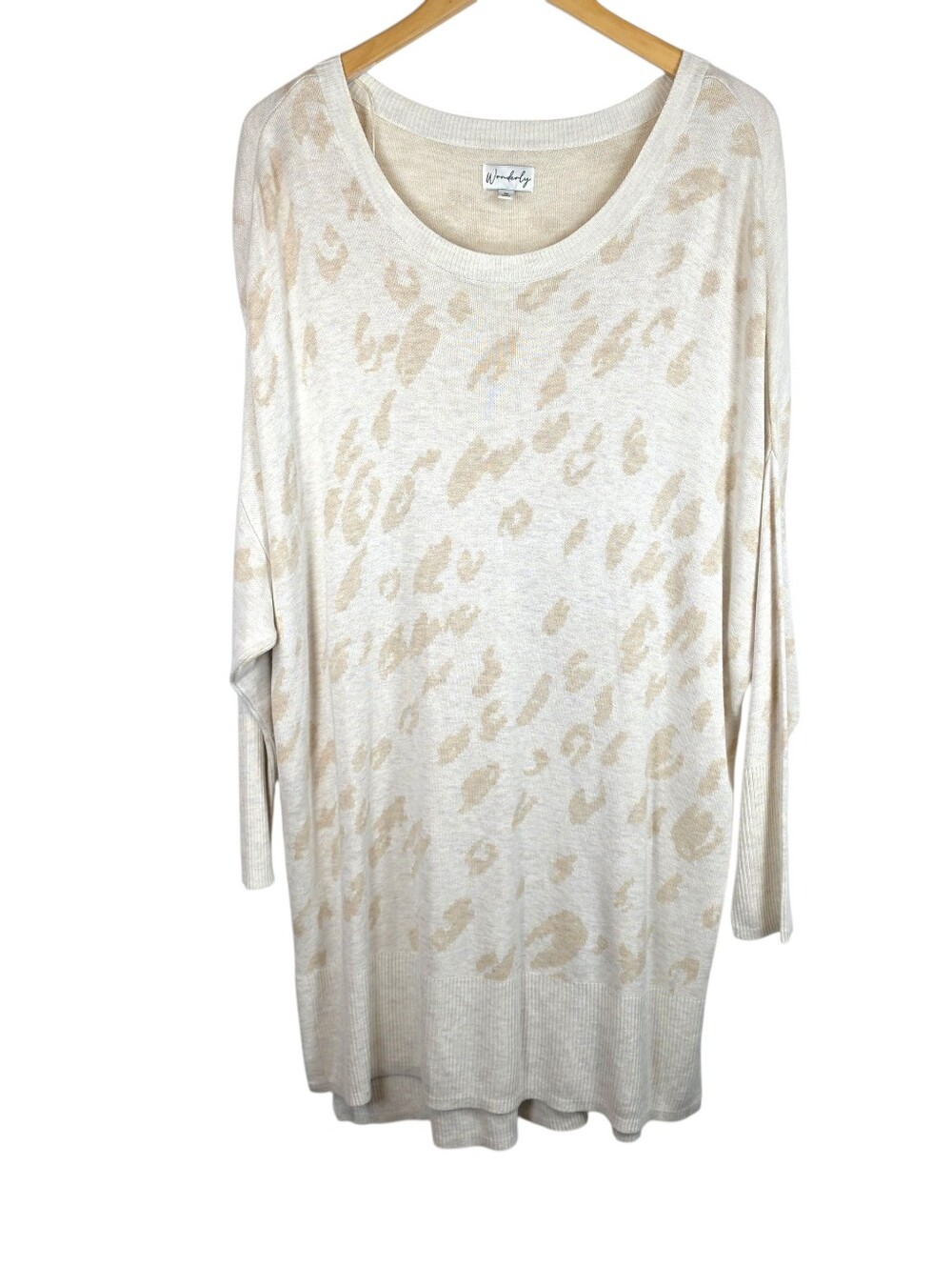 Wonderly Dolman Sleeve Tunic Sweater Sz 1X Leopard Lightweight Coastal Grandma